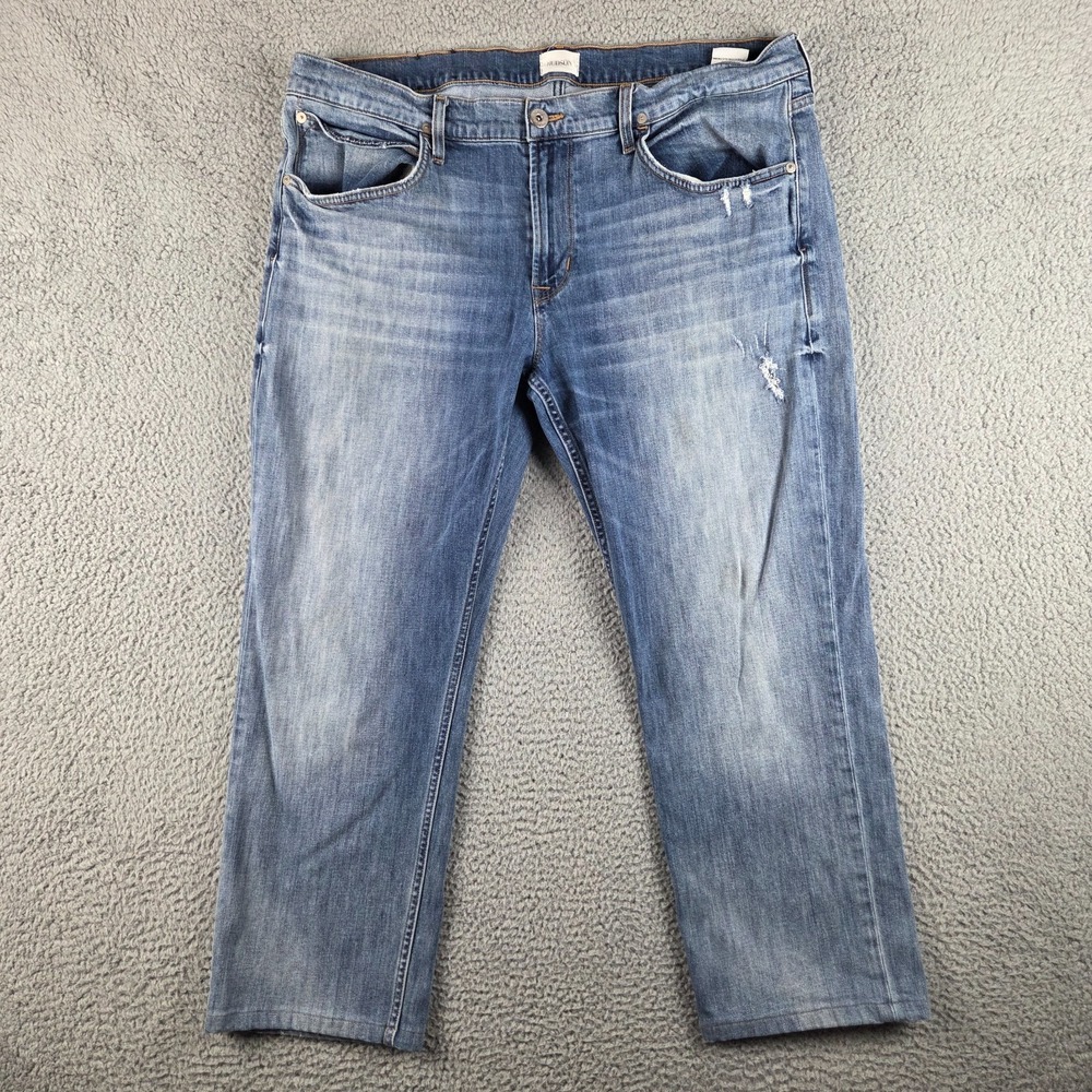HUDSON Jeans Mens 40 (38x27) Blue‎ Byron 5 Pocket Straight Zip Fly Distressed